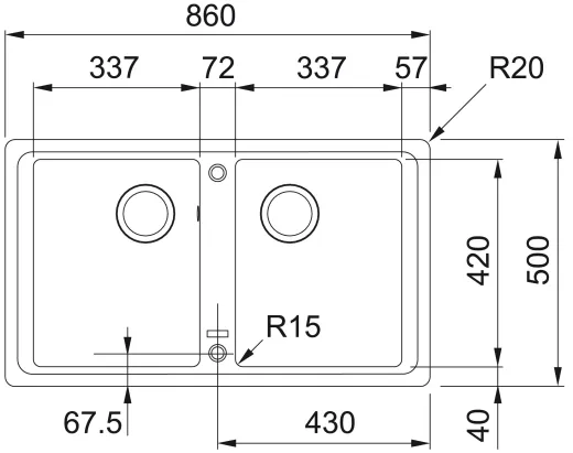 x FRANKE Kchensple Basis BFG 620-34-34 Fragranit+ Einbausple / Granitsple Doppelbecken mit Siebkorb als Drehknopfventil