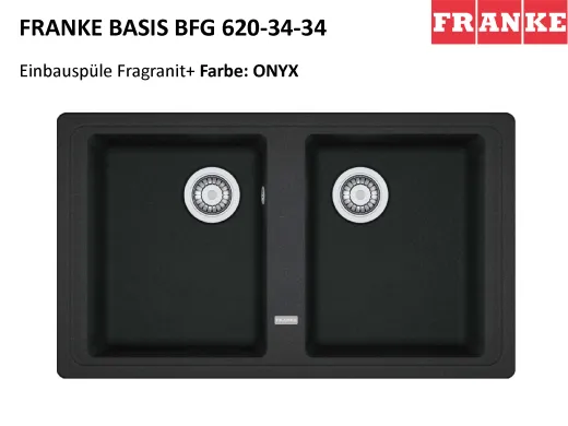 x FRANKE Kchensple Basis BFG 620-34-34 Fragranit+ Einbausple / Granitsple Doppelbecken mit Siebkorb als Drehknopfventil