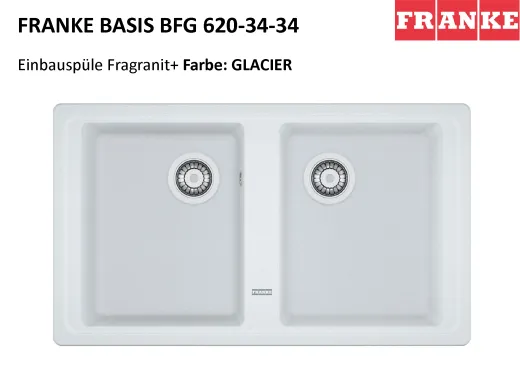 x FRANKE Kchensple Basis BFG 620-34-34 Fragranit+ Einbausple / Granitsple Doppelbecken mit Siebkorb als Drehknopfventil