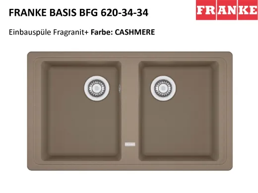 x FRANKE Kchensple Basis BFG 620-34-34 Fragranit+ Einbausple / Granitsple Doppelbecken mit Siebkorb als Drehknopfventil