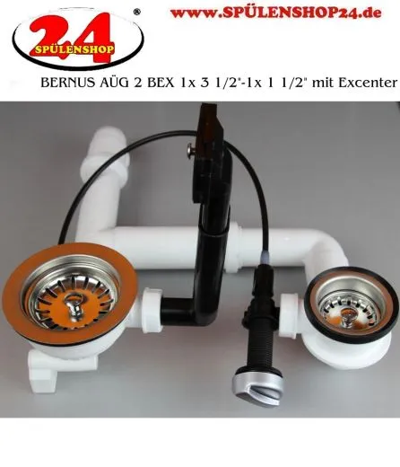 BERNUS AG 2 BEX 1x 3 1/2" 1x 1 1/2" mit Excenter berlauf eckig Siebkorb als Stopfen / Drehknopfventil