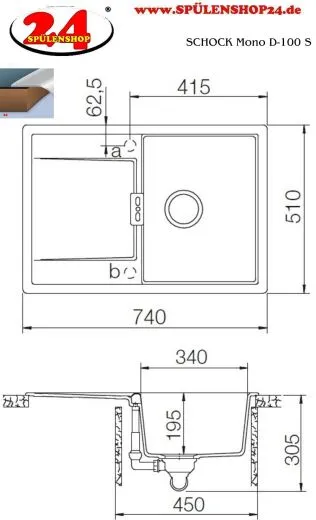 ❎ SCHOCK Kchensple Mono D-100S Cristadur Nano-Granitsple / Einbausple mit Drehexcenter
