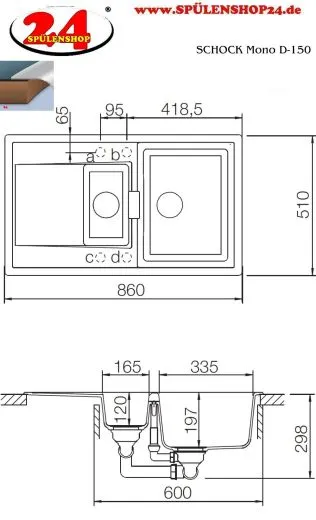 SCHOCK Kchensple Mono D-150 Cristadur Nano-Granitsple / Einbausple mit Drehexcenter