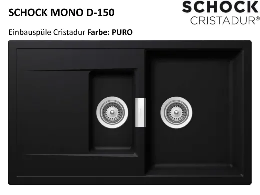 SCHOCK Kchensple Mono D-150 Cristadur Nano-Granitsple / Einbausple mit Drehexcenter