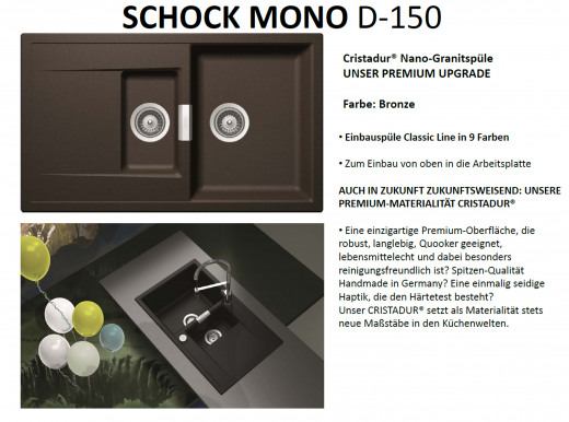 SCHOCK Kchensple Mono D-150 Cristadur Nano-Granitsple / Einbausple mit Drehexcenter