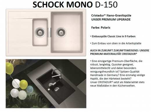 SCHOCK Kchensple Mono D-150 Cristadur Nano-Granitsple / Einbausple mit Drehexcenter