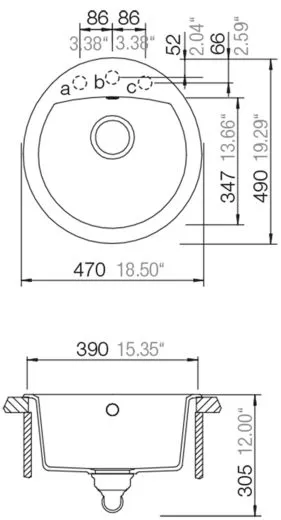 SCHOCK Kchensple Manhattan R-100 Cristalite Granitsple / Rundbecken Basic Line mit Drehexcenter