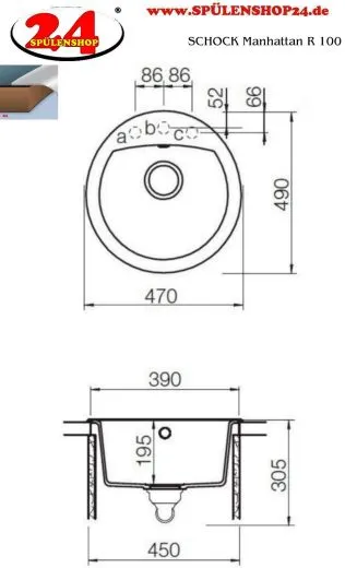 SCHOCK Kchensple Manhattan R-100 Cristalite Granitsple / Rundbecken Basic Line mit Drehexcenter