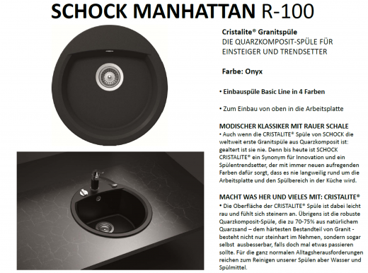 SCHOCK Kchensple Manhattan R-100 Cristalite Granitsple / Rundbecken Basic Line mit Drehexcenter