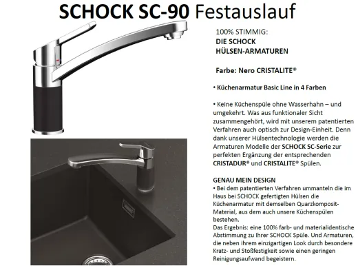 SCHOCK Kchenarmatur SC-90 Cristalite Basic Line Einhebelmischer Festauslauf 360 schwenkbarer Auslauf mit Materialhlse