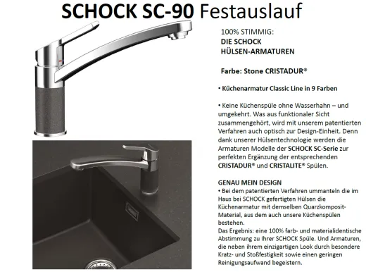 SCHOCK Kchenarmatur SC-90 Cristadur Classic Line Einhebelmischer Festauslauf 360 schwenkbarer Auslauf mit Materialhlse