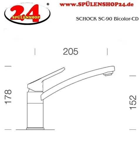 SCHOCK Kchenarmatur SC-90 Cristadur Classic Line Einhebelmischer Festauslauf 360 schwenkbarer Auslauf mit Materialhlse