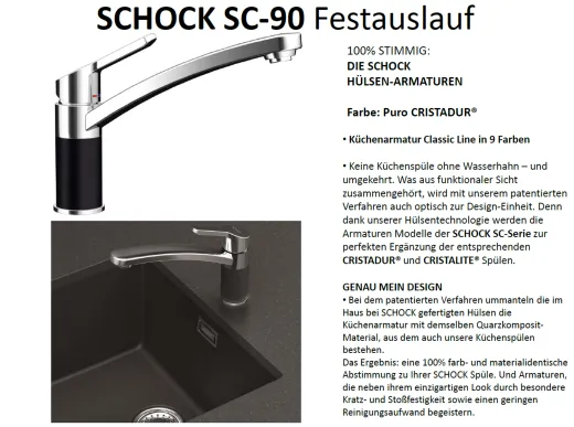 SCHOCK Kchenarmatur SC-90 Cristadur Classic Line Einhebelmischer Festauslauf 360 schwenkbarer Auslauf mit Materialhlse