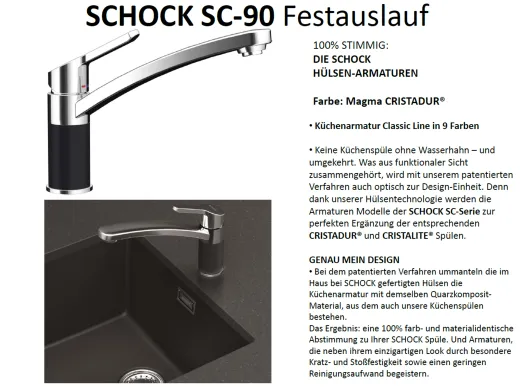 SCHOCK Kchenarmatur SC-90 Cristadur Classic Line Einhebelmischer Festauslauf 360 schwenkbarer Auslauf mit Materialhlse