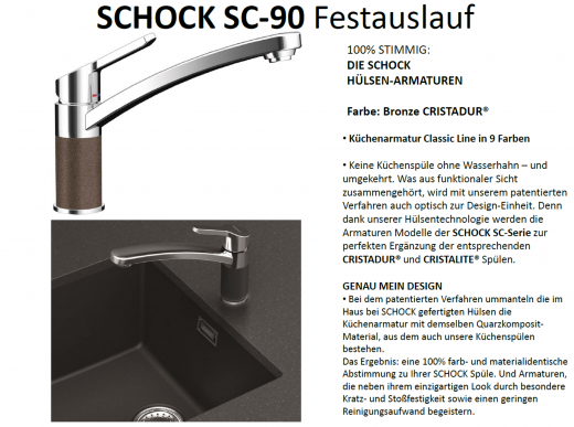 SCHOCK Kchenarmatur SC-90 Cristadur Classic Line Einhebelmischer Festauslauf 360 schwenkbarer Auslauf mit Materialhlse