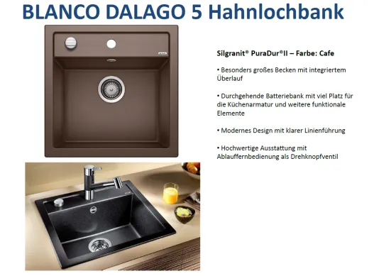 BLANCO Kchensple Dalago 5 Silgranit PuraDurII Granitsple / Einbausple mit Drehknopfventil