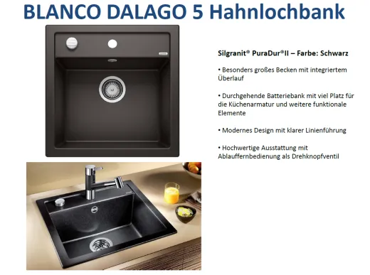 BLANCO Kchensple Dalago 5 Silgranit PuraDurII Granitsple / Einbausple mit Drehknopfventil