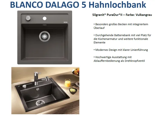 BLANCO Kchensple Dalago 5 Silgranit PuraDurII Granitsple / Einbausple mit Drehknopfventil
