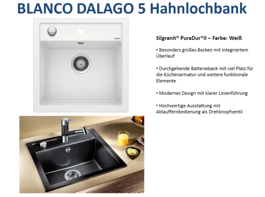 BLANCO Kchensple Dalago 5 Silgranit PuraDurII Granitsple / Einbausple mit Drehknopfventil