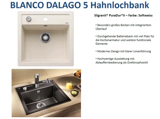 BLANCO Kchensple Dalago 5 Silgranit PuraDurII Granitsple / Einbausple mit Drehknopfventil