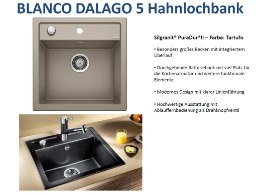 BLANCO Kchensple Dalago 5 Silgranit PuraDurII Granitsple / Einbausple mit Drehknopfventil