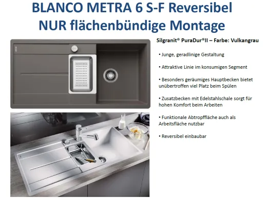 BLANCO Kchensple Metra 6 S-F Silgranit PuraDurII Granitsple Flchenbndig mit Drehknopfventil