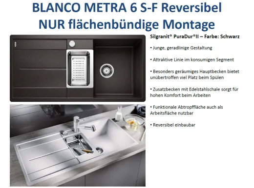 BLANCO Kchensple Metra 6 S-F Silgranit PuraDurII Granitsple Flchenbndig mit Drehknopfventil