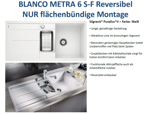 BLANCO Kchensple Metra 6 S-F Silgranit PuraDurII Granitsple Flchenbndig mit Drehknopfventil