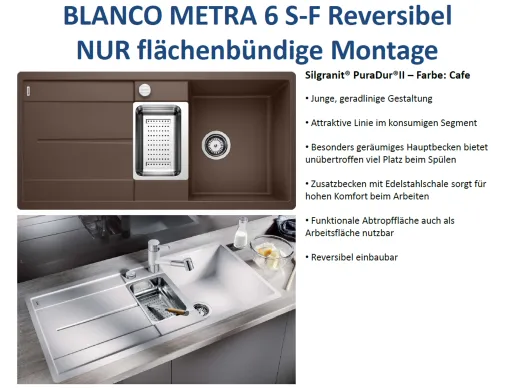 BLANCO Kchensple Metra 6 S-F Silgranit PuraDurII Granitsple Flchenbndig mit Drehknopfventil