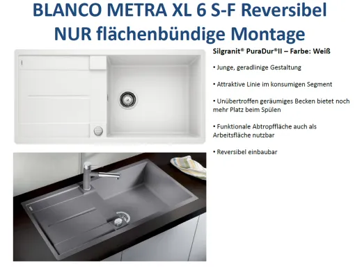 BLANCO Kchensple Metra XL 6 S-F Silgranit PuraDurII Granitsple Flchenbndig mit Drehknopfventil