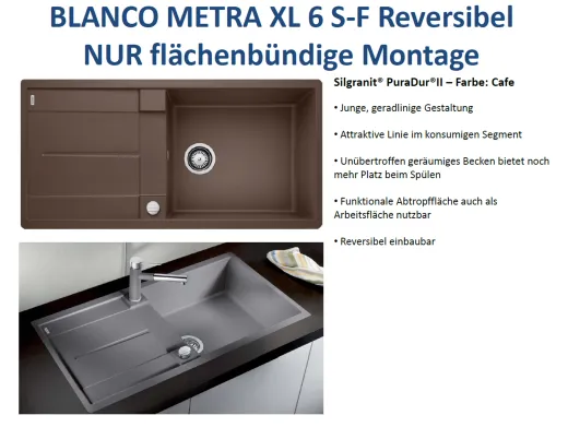 BLANCO Kchensple Metra XL 6 S-F Silgranit PuraDurII Granitsple Flchenbndig mit Drehknopfventil