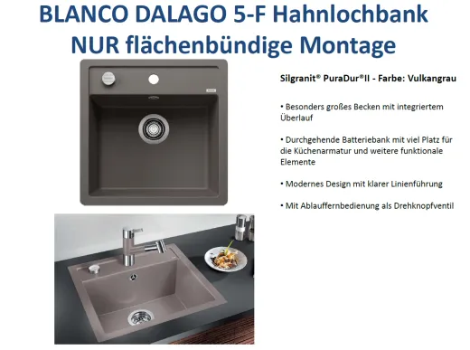 BLANCO Kchensple Dalago 5 F Silgranit PuraDurII Granitsple Flchenbndig mit Hahnlochbank und Drehknopfventil
