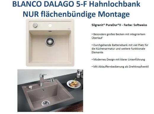 BLANCO Kchensple Dalago 5 F Silgranit PuraDurII Granitsple Flchenbndig mit Hahnlochbank und Drehknopfventil