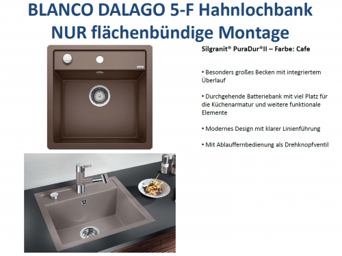 BLANCO Kchensple Dalago 5 F Silgranit PuraDurII Granitsple Flchenbndig mit Hahnlochbank und Drehknopfventil