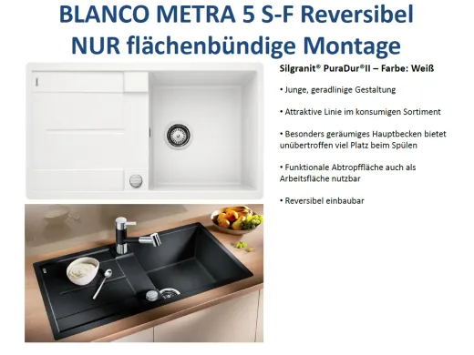 BLANCO Kchensple Metra 5 S-F Silgranit PuraDurII Granitsple Flchenbndig mit Drehknopfventil