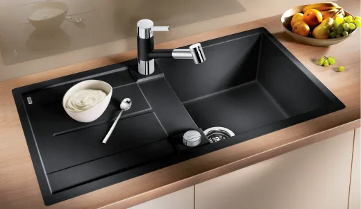 BLANCO Kchensple Metra 5 S-F Silgranit PuraDurII Granitsple Flchenbndig mit Drehknopfventil