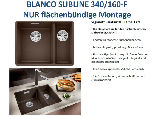 BLANCO Subline 340/160-F Silgranit PuraDurII Granitsple Flchenbndig Ablaufsystem InFino mit Handbettigung