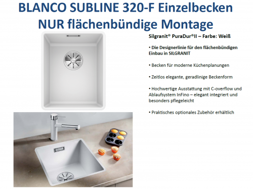 BLANCO Subline 320-F Silgranit PuraDurII Granitsple Flchenbndig Ablaufsystem InFino mit Handbettigung