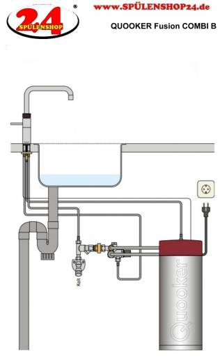 QUOOKER FUSION Round Combi B Einhebelmischer Chrom & 100C Armatur Kochendwasserhahn (22FRCHR)