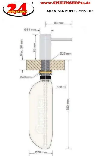 QUOOKER NORDIC Seifenspender Chrom Splmittelspender / Dispenser (SDCHR)