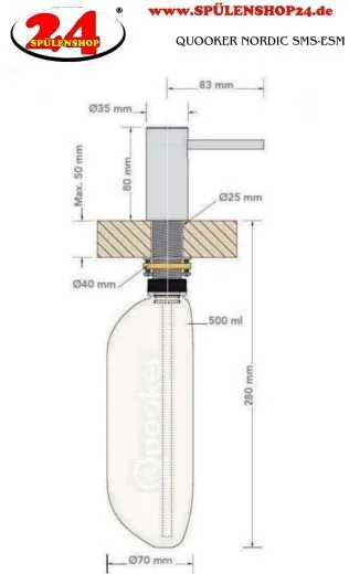 QUOOKER NORDIC Seifenspender Edelstahl Splmittelspender / Dispenser (SDSST)