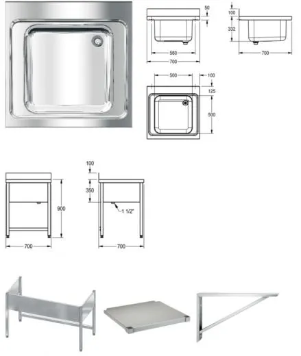 KWC PROFESSIONAL Maxima MAXL 100-70 Gewerbesple Auflage / Abdeckung fr Spltisch 1 Becken (700x700mm)