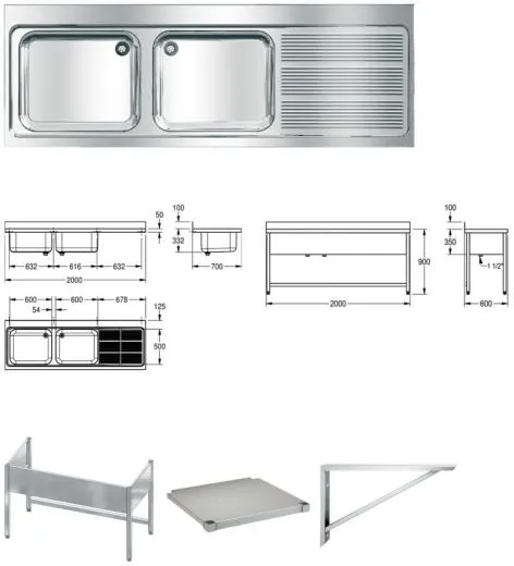 KWC PROFESSIONAL Maxima MAXL 212-200-BL Gewerbesple Auflage / Abdeckung fr Spltisch Becken links (2000x700mm)