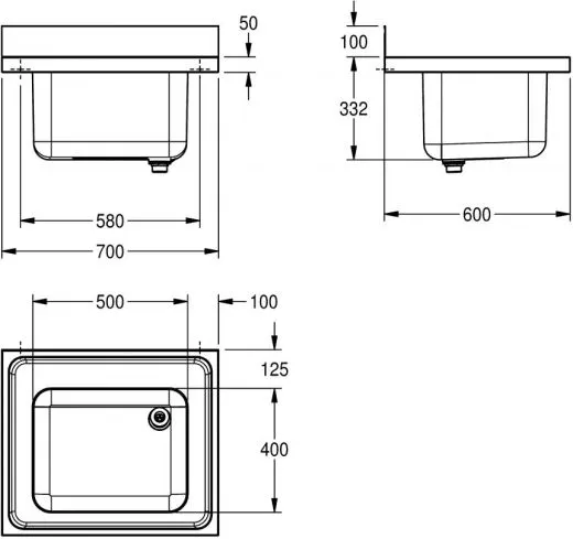 KWC PROFESSIONAL Maxima MAXS 100-70 Gewerbesple Auflage / Abdeckung fr Spltisch 1 Becken (700x600mm)