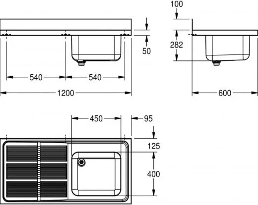 KWC PROFESSIONAL Maxima MAXS 117-120-BR Gewerbesple Auflage / Abdeckung fr Spltisch Becken rechts (1200x600mm)