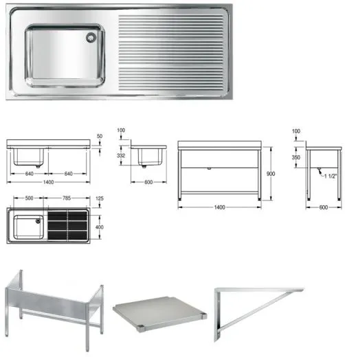 KWC PROFESSIONAL Maxima MAXS 112-140-BL Gewerbesple Auflage / Abdeckung fr Spltisch Becken links (1400x600mm)