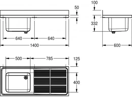 KWC PROFESSIONAL Maxima MAXS 112-140-BL Gewerbesple Auflage / Abdeckung fr Spltisch Becken links (1400x600mm)
