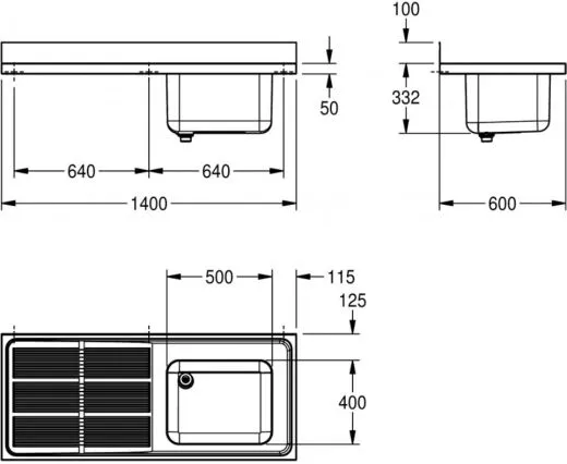 KWC PROFESSIONAL Maxima MAXS 117-140-BR Gewerbesple Auflage / Abdeckung fr Spltisch Becken rechts (1400x600mm)