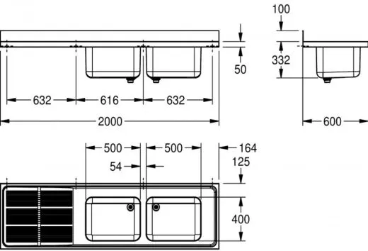 KWC PROFESSIONAL Maxima MAXS 217-200-BR Gewerbesple Auflage / Abdeckung fr Spltisch Becken rechts (2000x600mm)