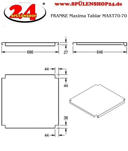 KWC PROFESSIONAL Maxima Tablar MAXT70-70 passend zum Untergestell MAXF70-70